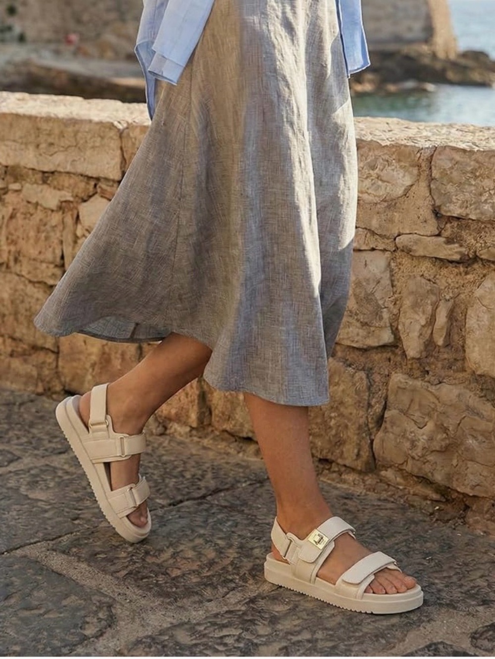 Cream Adjustable Strap Sandals
